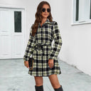 Checked Pattern Women's Shirt Dress with Adjustable Belt