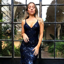 Stunning Women's Sequin Evening Dress with Chic Back Cut