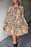 Paisley Print Women's Shirt Dress with Elastic Waist