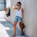 Trendy High-Waist Distressed Denim Shorts for Women