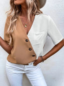 Asymmetrical Women's Blouse with Button Accents