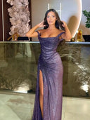 Sophisticated Evening Dress with Chic Draping and High Slit