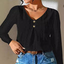 Textured Women's Blouse with Stylish Button Accents