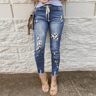 Leopard Print Destroyed Women's Jeans
