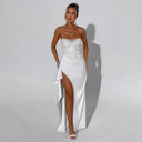 Chic Evening Dress with Glittering Bodice and High Slit