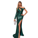 Enchanting Evening Dress with Asymmetric Cut and Dazzling Sequins