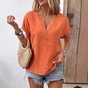 Chic Women's Short Sleeve Blouse with Button Details