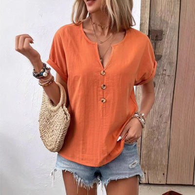 Chic Women's Short Sleeve Blouse with Button Details