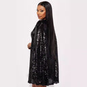 Women's Sequin Dress with Cape Design for Festive Occasions