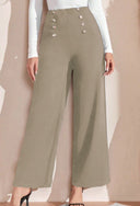 Chic Women's High-Waisted Wide-Leg Pants with Buttons