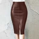 Chic High-Waisted Faux Leather Skirt with Slit