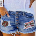 Trendy Vintage Women's Denim Shorts with American Motif