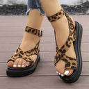 Ladies Comfortable Platform Sandals with Fashionable Leopard Print and Adjustable Strap Design Heidi Fashion