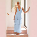 Women's Maxi Dress with Ruffled Design and V-Neck