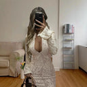 Chic Women's Lace Mini Dress with Deep V-Neck & Sheer Elements