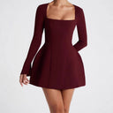 Chic Square Neck Mini Dress with Flared Sleeves