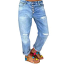 Distressed Button Closure Women's Boyfriend Jeans