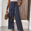 Striped Women's Summer Pants with Elastic Waistband