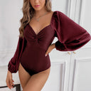 Chic Women's Bodysuit with Knot Accents and Puff Sleeves