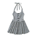 Floral Check Halter Neck Dress for Women