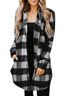 Chic Check Print Long Blouse with Button Detail