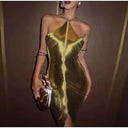 Elegant Women's Party Dress with Slit & Gold Accents