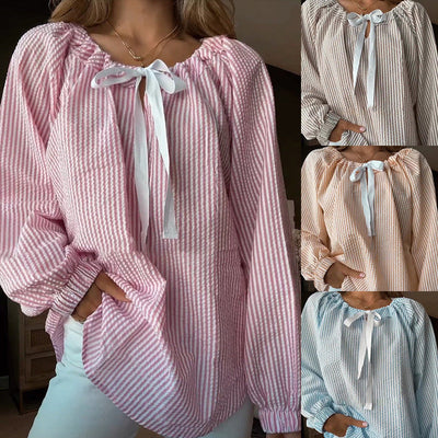 Chic Women's Blouse with Puff Sleeves & Tie Detail