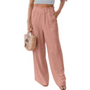 Chic Women's Linen Pants Set with Elastic Waist & Side Pockets