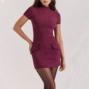 Chic High Neck Women's Dress with Pockets