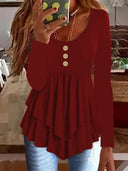 Chic Layered Long Sleeve Blouse with Button Accents