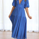 Chic Maxi Dress with Deep V-Neck and Flowy Skirt