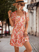 Floral Print Women's Blouse Dress with Elastic Waist