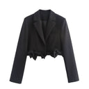 Chic Women's Cropped Blazer with Ruffle Accents