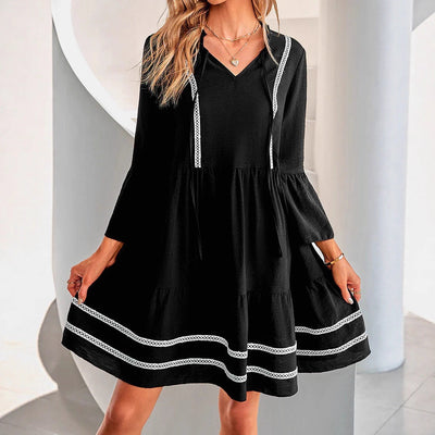 V-Neck Women's Dress with Lace Trim