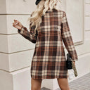 Chic Checkered Mini Dress with High Collar