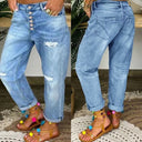 Distressed Button Closure Women's Boyfriend Jeans