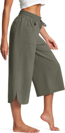 Chic Women's Culottes with Stretch Waist and Handy Pockets