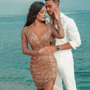 Women's Glitter V-Neck Dress with Asymmetrical Hem