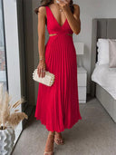 Chic Women's V-Neck Maxi Dress with Stylish Draping