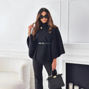 Stylish Cape Blouse with Pleated Detail and Accent Belt