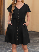 Chic Women's Button-Down Swing Dress with Pockets