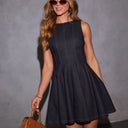 Classic A-Line Women's Denim Dress with Fitted Bodice