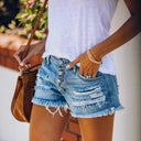 Trendy Destroyed Denim Shorts with Frayed Hem for Women