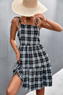 Women's Checkered Midi Skirt with Adjustable Straps