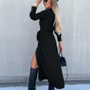 Chic Women's Tie Belt Shirt Dress with Side Slit