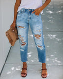 Trendy High-Waisted Ripped Straight-Leg Jeans for Women