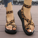 Ladies Comfortable Platform Sandals with Fashionable Leopard Print and Adjustable Strap Design Heidi Fashion