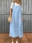 Women’s Linen Dungaree Dress with Side Pockets and Adjustable Straps