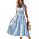 Striped Women's Long Sleeve Sheath Dress with Button Placket