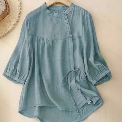 Stylish Women's Button Detail Blouse with Waist Knot
